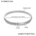 Silver stainless steel pyramid stud bracelet with inset cubic zirconia stones - Steel Color Bangle (Z178)