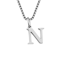 Elegant minimalist silver titanium steel necklace with letter N pendant and box chain - N-Silver