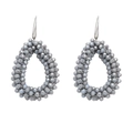Bohemian handmade teardrop beaded earrings with grey multifaceted beads and silver hooks - Grayish White