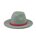 Flat top mint green wool fedora hat featuring a chunky vibrant pink chain decoration - Color 19
