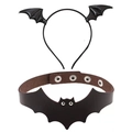 Set Halloween con choker in pelle a pipistrello e cerchietto con borchie argento - Set cerchietto + girocollo / Cerchietto pipistrello nero + #4 Girocollo pipistrello