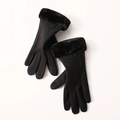 Women's thermal winter gloves in black faux suede with plush faux fur cuffs and touch screen - One Size / Black