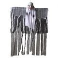 Hanging Halloween ghost decoration with skull mask and black and white flowing robes - Female Hanging Ghost