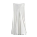 Eleganter weißer Satin-Midirock in A-Linie mit glatter, seidiger Oberfläche - XS / Weiß