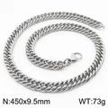 Polished silver stainless steel curb chain necklace 9.5mm wide and 450mm long - 9.5mm x 450mm (KN232975-ZZ)