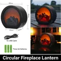 Round LED fireplace lantern with faux flame effect, includes USB cable and AA batteries - Christmas Round Fireplace (With Battery + USB Cable)
