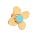 Anello a fiore dorato stile vintage francese con turchese e finitura in metallo - Turchese Blu