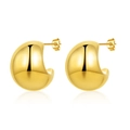 Polished golden stainless steel moon shaped stud earrings with smooth mirror finish - Stereo Curved/Moon Shape / Gold