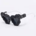 Chic heart-shaped sunglasses with dark grey faux fur frames and white glossy arms - Black
