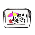 Transparent PVC makeup bag with black trim and colorful 'it's a Holiday!' print - 074-It's a Holiday Color