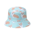 Bob bleu clair avec motif de chien corgi mignon et large bord pour protection solaire - Imprimé Corgi Pose (B)