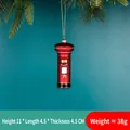 Red British mailbox Christmas tree ornament with golden cord and royal crown detail - Red British Postbox Style 09