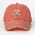 Vintage washed coral baseball cap with white DOG MOM embroidery and paw print design - Orange
