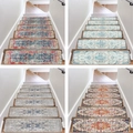 Detail showing four vintage Persian style non-slip stair treads in various floral patterns - Retro Persian Print (BD202405016A)