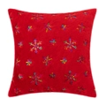 Housse de coussin de Noël rouge en peluche avec broderie de flocons de neige colorés - Rouge