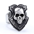 Anello scudo teschio in acciaio inossidabile stile punk da uomo con design biker - US 7 / Color Acciaio