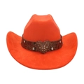 Sombrero vaquero de gamuza naranja vibrante con banda marrón y hebilla de corazón con diamantes - Talla única / Amarillo Naranja (Gran Corazón)