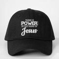 Black cotton baseball cap with Jesus name print, adjustable outdoor sun hat for daily wear - One Size / Black