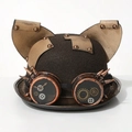 Steampunk Zylinder in Braun mit Katzenohren aus Leder und Vintage-Brille mit Zahnrädern - Verstellbar / Kleine Ohren (Steampunk Zylinder)