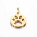 Ronde gouden roestvrijstalen hanger met holle pootafdruk voor DIY-sieraden - Kleine Poot / Goud
