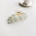 Iridescent rose petal hair claw clip with golden metal spring for elegant updos - Camellia Hair Claw - Blue Edge