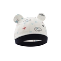 Berretto neonato bianco con risvolto scuro, stampe di orsetti e orecchie carine - Cappello Orso Blu Notte