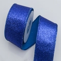 Blue glitter Christmas ribbon roll with sparkling sequins for DIY holiday gift wrapping - 4cm / Aquamarine