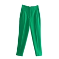 Pantaloni da donna a vita alta con gamba dritta verdi con tasche laterali e pieghe - XS / Pantaloni e gonne / Verde Brillante