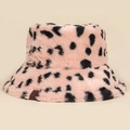 Cappello a secchiello rosa maculato leopardato in pelliccia sintetica morbida per donna - M (56-58cm) / Leopardo Rosa