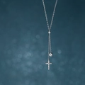 Elegante collana a Y in argento sterling S925 con croce scintillante e pendente a nappa - Argento 925 / Oro Bianco