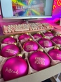 Rose pink matte Christmas ornament set with funny adult phrases and golden caps - Pink 12pcs Set