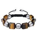 Dettaglio del bracciale intrecciato regolabile in occhio di tigre e cristallo bianco. - Bracciale Occhio di Tigre Giallo