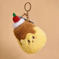 Porte-clés en peluche pudding au caramel avec cerise et visage souriant mignon - Pudding au Caramel / 13cm
