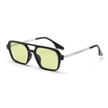 Retro pilot sunglasses with black frame, yellow lenses, and thin metal temples - Black Frame Mustard Green Lenses