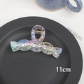 Macro detail of 11cm iridescent transparent hair claw clip with metallic spring mechanism - 11# Twist-11cm