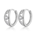 Polished S925 sterling silver huggie hoop earrings with engraved zircon starburst patterns - 925 Silver / White Gold