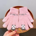 Pink knit panda touch screen gloves with bear pattern for winter warmth in style - Panda / Pink