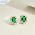 Vintage emerald-style green zircon earrings surrounded by white crystals in gold plating - Stud Earrings / Gold