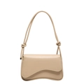 Minimalist beige crossbody bag with knotted shoulder strap and wavy flap closure - Khaki