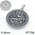 Ciondolo nave vichinga norrena in argento vintage con bussola Vegvisir incisa - Stile Guerriero Nave Vichinga (KP117700-LU)