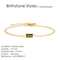 14K gold stainless steel bracelet featuring a rectangular green peridot August birthstone - August Light Green (Peridot Color)