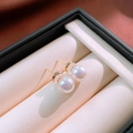 Macro shot of elegant white pearls with golden posts resting in a jewelry display box - 18# Silver Earring Post-Gold White-8mm (Basic Round Pearl)
