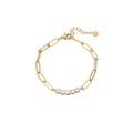 Elegant gold paperclip chain bracelet with five square crystals and a heart charm - B2292-GO (5 Square Stones)