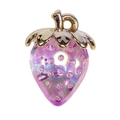 Pink iridescent strawberry charm with gold leaf detail for DIY jewelry and phone chains - Transparent Purple