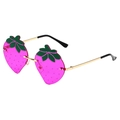 Occhiali da sole a forma di fragola senza montatura con lenti rosa e stanghette dorate - Montatura Oro Viola-Rosso