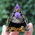Handmade resin pyramid with gold flakes, Capricorn symbol and purple crystal spheres - YB21 Capricorn [5cm]