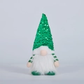 Detail of Christmas gnome with green sequined hat, plush white beard and festive lighting - Green