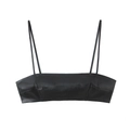 Women's black leather crop top with thin straps and visible stitching detail - XS / Black Top