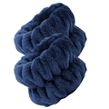 Dark blue plush flannel wrist washband with soft braided texture for face washing - Navy Blue (3 Elastics / Pair)