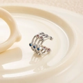 Manchette d'oreille argentée à trois bandes parallèles avec zircons colorés sur céramique - Style Zircone Multicolore Triple Couche (A134-7#)